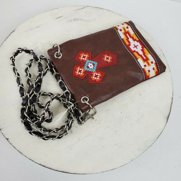 Vintage Native Embroidery Stitch Crossbody 7x5" w/ 23" Strap Drop NEW - Picture 6 of 7